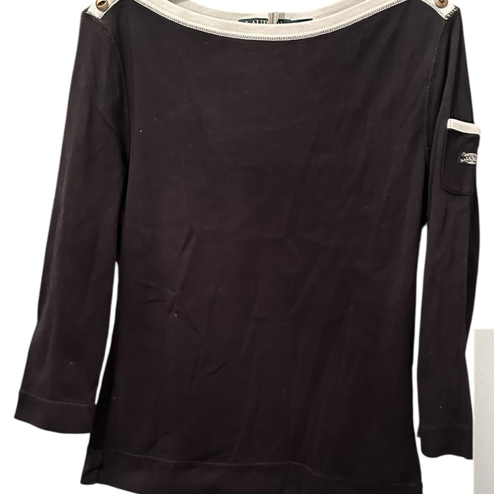 Ralph Lauren Black and Cream Long Sleeve Top